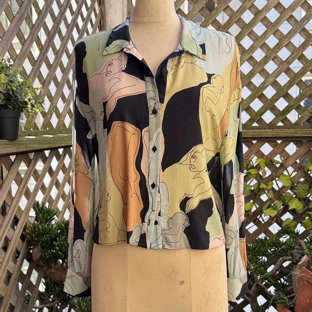 Zara. Shirt. Medium. Abstract nude figures. Muted colors. EUC